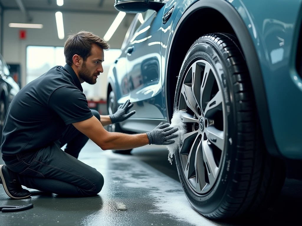 Professional hand car wash in progress